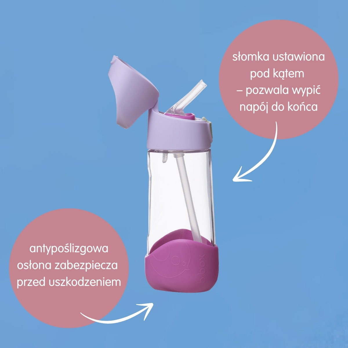 Butelka na wodę tritanowa ze słomką, bidon dla dziecka 450 ml, Sugar Plum, b.box - obrazek 5
