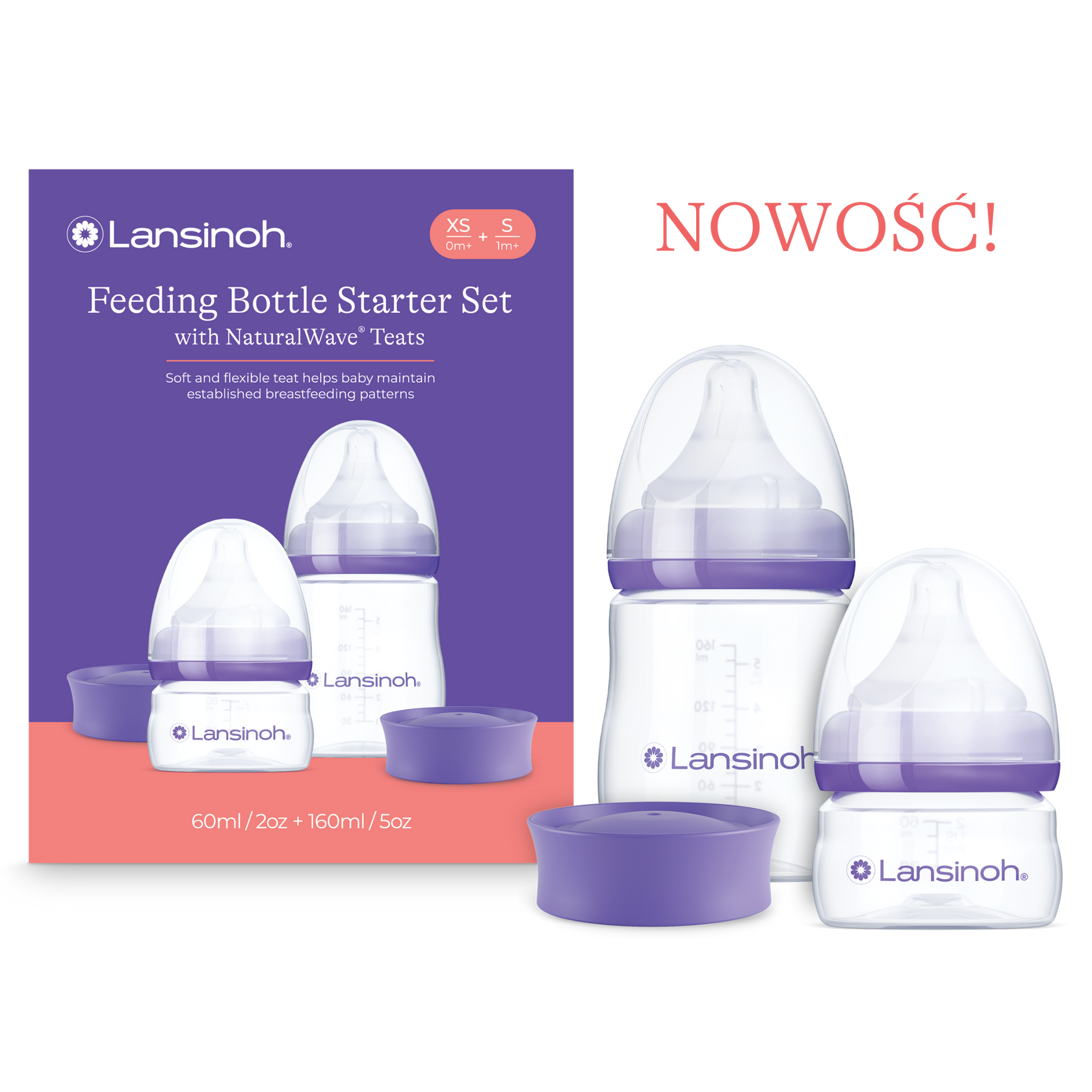 Zestaw startowy - Butelki do karmienia ze smoczkami o rozmiarach XS i S Natural Wave™ Lansinoh