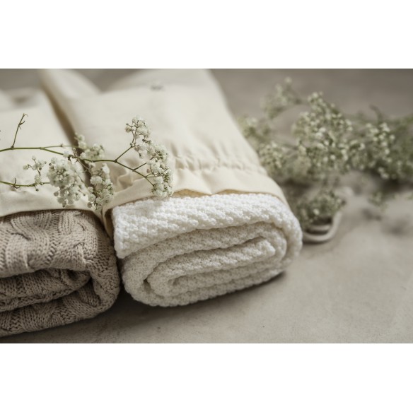 Otulacz ze 100% wełny merino warm beige Leaves - premium collection MEMI - obrazek 4