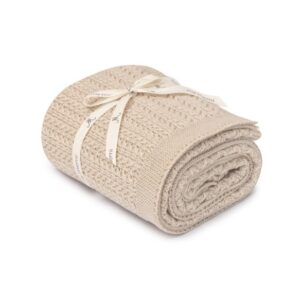 Otulacz ze 100% wełny merino warm beige Leaves - premium collection MEMI