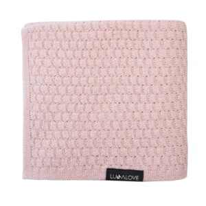 Kocyk-otulacz z 100% wełny merino pudrowy róż | Premium, splot motylek LULLALOVE