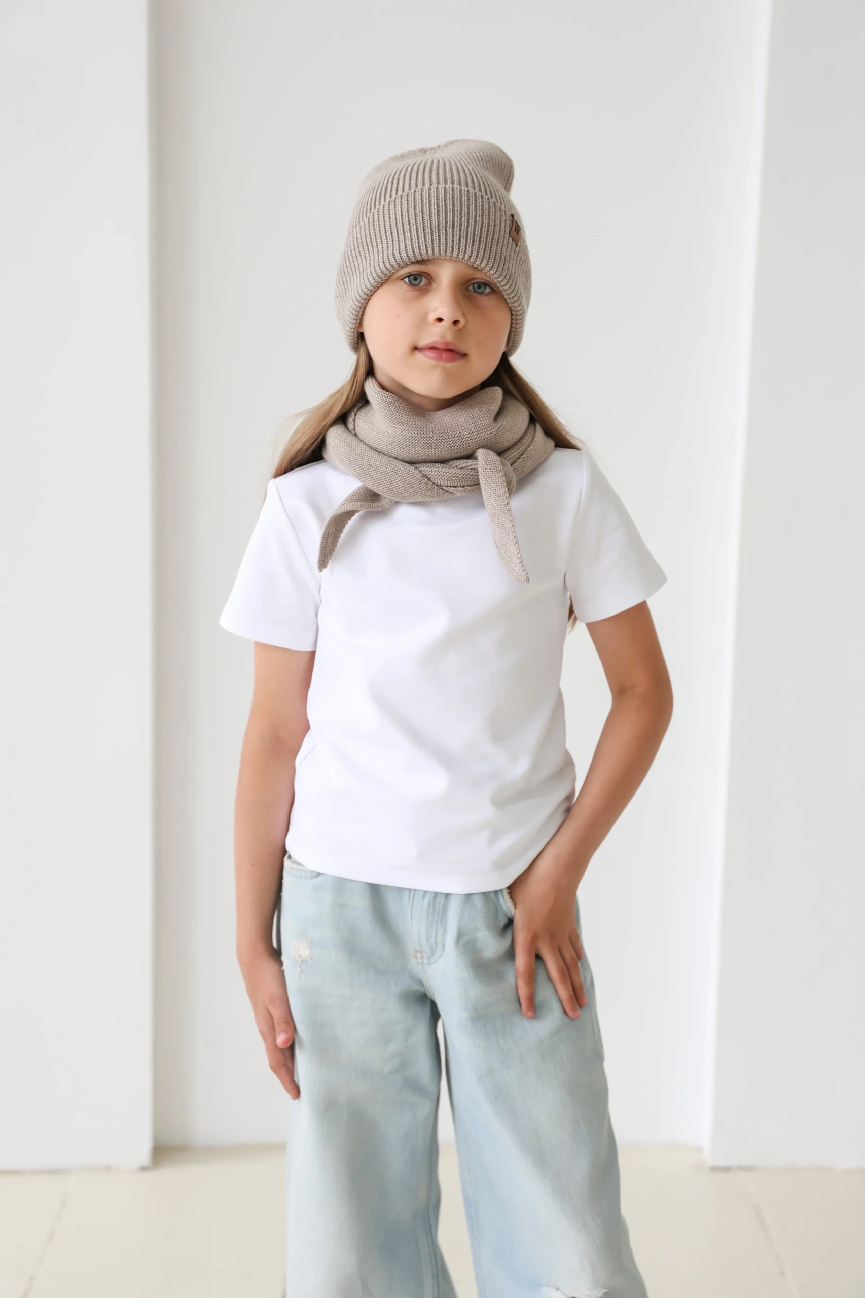 Chustka z wełny merino beige MERINOWCA - obrazek 3