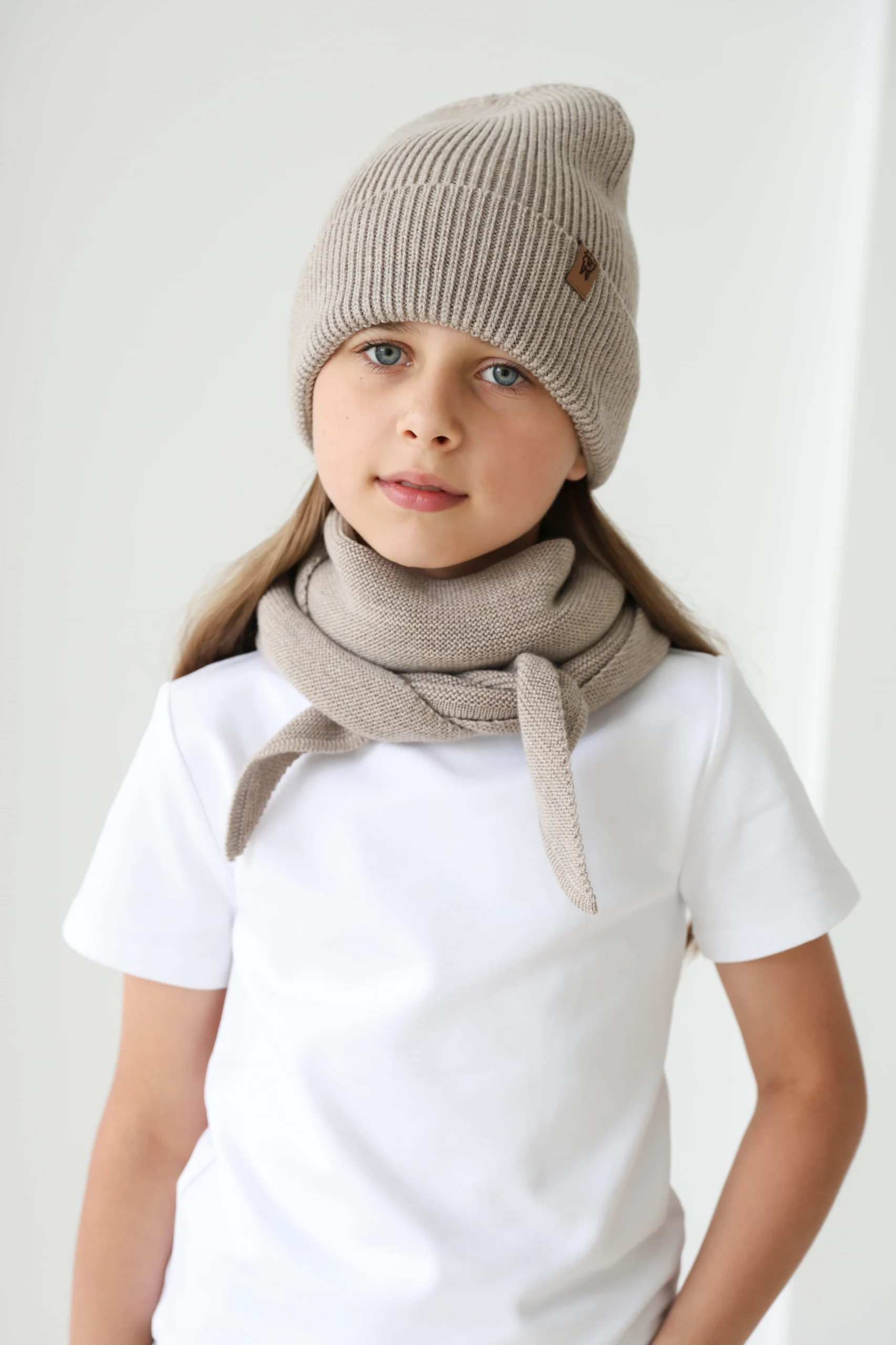 Chustka z wełny merino beige MERINOWCA
