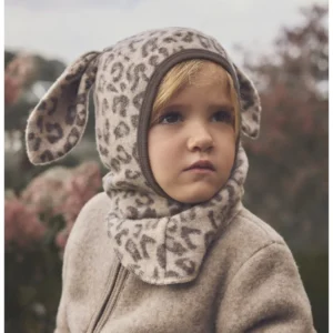 Kominiarka 100% wełna Uszy Królika Fleece Jacquard Huttelihuth