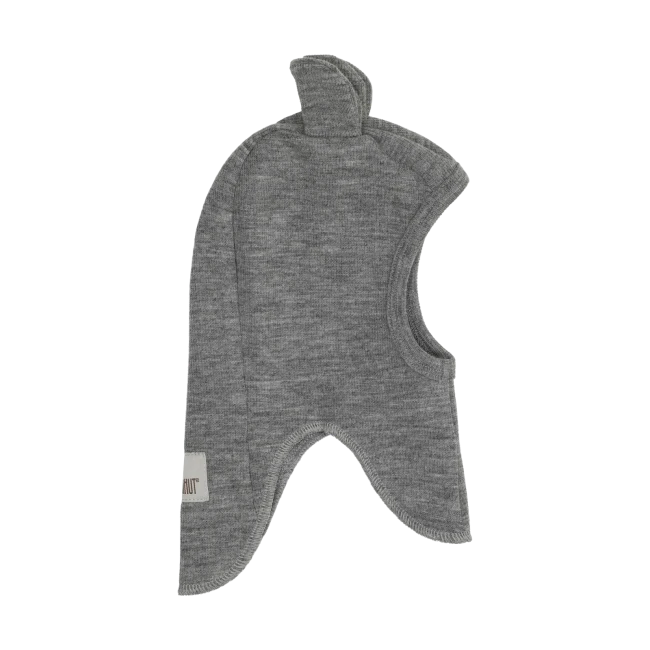 Kominiarka 100% z wełny Medium Grey Melange z uszkami misia HUTTELIHUTH - obrazek 2