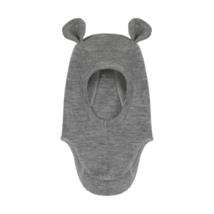 Kominiarka 100% z wełny Medium Grey Melange z uszkami misia HUTTELIHUTH