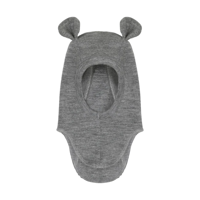 Kominiarka 100% z wełny Medium Grey Melange z uszkami misia HUTTELIHUTH