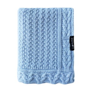 Kocyk z 100% wełny merino dla niemowląt 80×100 cm – błekit | Premium, splot ciasteczko LULLALOVE
