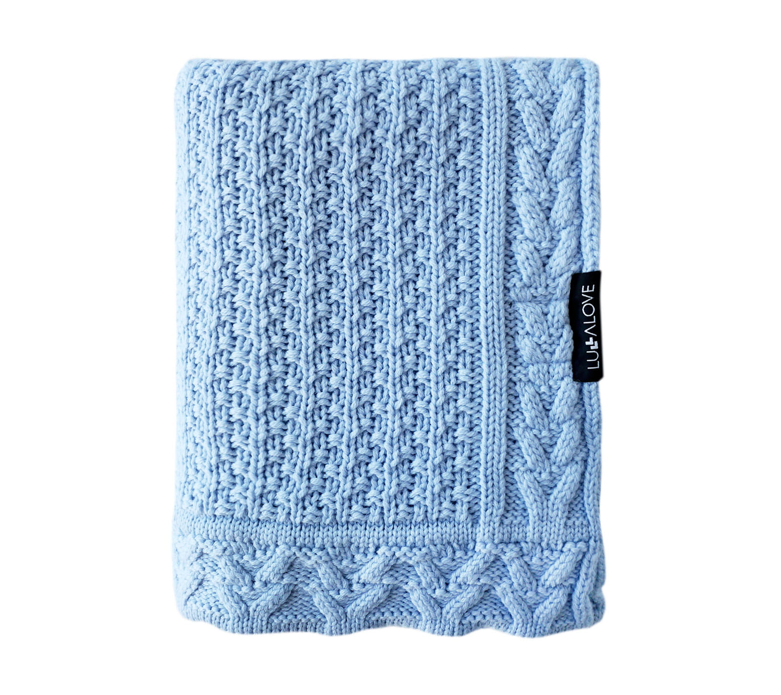 Kocyk z 100% wełny merino dla niemowląt 80×100 cm – błekit | Premium, splot ciasteczko LULLALOVE
